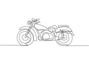 enkele doorlopende lijntekening van het oude klassieke vintage motorfietssymbool. retro motor transport concept één lijn grafisch tekenen ontwerp vectorillustratie