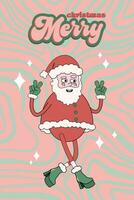 vrolijk Kerstmis en gelukkig nieuw jaar tekenfilm karakter. grappig funky in modieus groovy retro stijl voor afdrukken, omhulsel papier, web plaatsen, achtergrond, sociaal media, blog, presentatie en groet kaarten. vector