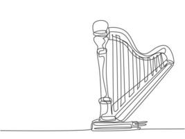 één enkele lijntekening van elegante klassieke harp. snaarmuziek instrumenten concept. moderne doorlopende lijn tekenen ontwerp grafische vectorillustratie vector