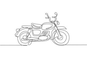 een doorlopende lijntekening van retro oude vintage motorfiets icoon. klassieke motor transport concept enkele lijn tekenen grafisch ontwerp vectorillustratie vector