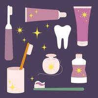 vector magie mondeling zorg tandheelkundig reeks of mond schoonmaak hulpmiddelen. borstels, Plakken, tand, flossen, mondwater.