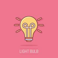 licht lamp icoon in grappig stijl. gloeilamp vector tekenfilm illustratie pictogram. lamp idee bedrijf concept plons effect.