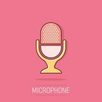 microfoon icoon in grappig stijl. mic uitzending vector tekenfilm illustratie pictogram. microfoon Mike toespraak bedrijf concept plons effect.