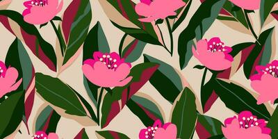 hand- getrokken tropisch bloemen, naadloos patronen met bloemen voor kleding stof, textiel, kleding, omhulsel papier, omslag, banier, interieur decor, abstract achtergronden. vector illustratie.