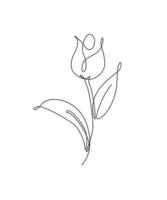 een enkele lijntekening schoonheid verse tulp bloem vectorillustratie. minimale tropische bloemenstijl, liefdes romantisch concept voor poster, wanddecoratieprint. modern doorlopende lijn grafisch tekenontwerp vector