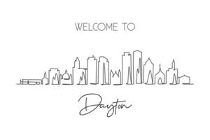 een doorlopende lijntekening van de skyline van de stad Dayton, Ohio. mooi oriëntatiepunt. wereld landschap toerisme reizen huis muur decor poster print. stijlvolle enkele lijn tekenen ontwerp vector grafische afbeelding