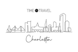 een doorlopende lijntekening charleston city skyline zuid carolina. mooi oriëntatiepunt. wereld landschap toerisme reizen huis muur decor poster print. stijlvolle enkele lijn tekenen ontwerp vectorillustratie vector