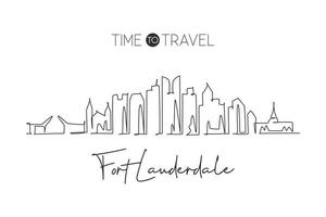 een enkele lijntekening fort lauderdale city skyline florida. wereld historisch stadslandschap. beste vakantiebestemming briefkaart. bewerkbare lijn trendy doorlopende lijn tekenen ontwerp vectorillustratie vector