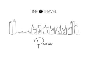 een enkele lijntekening Peoria skyline van de stad, Illinois. wereld historisch stadslandschap. beste vakantiebestemming briefkaart afdrukken. bewerkbare lijn trendy doorlopende lijn tekenen ontwerp vectorillustratie vector