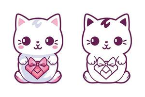 Valentijnsdag dag kawaii kat icoon vector