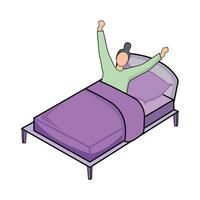 persoon wakker worden omhoog in single bed illustratie vector