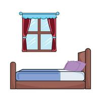 dubbele bed in slaapkamer met venster illustratie vector