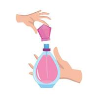 fles parfum verstuiven in hand- illustratie vector