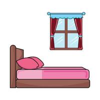 dubbele bed in slaapkamer met venster illustratie vector