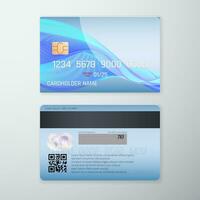 realistisch gedetailleerd credit kaart met blauw achtergrond. vector illustratie ontwerp