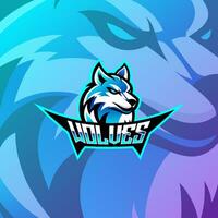 wolf hoofd mascotte esport vector illustratie. carnivoor gaming team mascotte embleem.