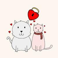 illustratie van katten, harten en liefde voor Valentijnsdag dag vector