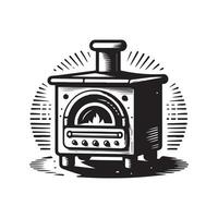 wijnoogst hand- getrokken illustratie logo van traditioneel steen pizza oven vector