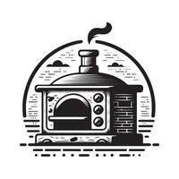 wijnoogst hand- getrokken illustratie logo van traditioneel steen pizza oven vector