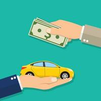 hand- van zakenman met geld buying een auto vector