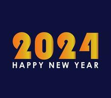 gelukkig nieuw jaar 2024 met oranje en blauw tekst vector