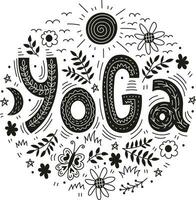 yoga belettering in tekening stijl vector