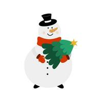 Kerstmis sneeuwman karakter met een boom vector