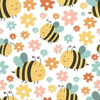 kinderkamer naadloos patroon met bijen en bloemen. vector