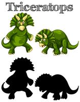 Triceratops in twee acties met silhouet vector