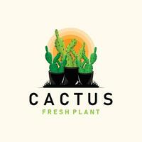 cactus logo vector woestijn groen fabriek ontwerp elegant stijl symbool icoon illustratie