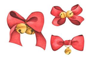 kerstversiering - rode linten en bellen. aquarel illustratie. vector