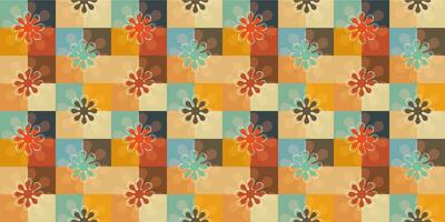 een retro stijl naadloos patroon met een hippie bloem esthetisch ontwerp en geruit vector achtergrond. afdrukken oppervlakte voor textiel, inpakken, en webben.