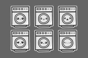 hand- getrokken het wassen machine sticker sets met divers uitdrukkingen 04 vector