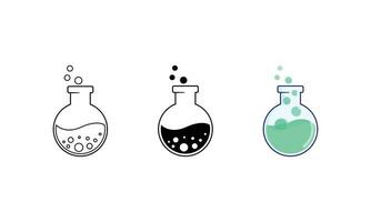 veelstijl icoon van erlenmeyer fles wetenschap, silhouet, schets, kleurrijk vlak ontwerp stijl vector