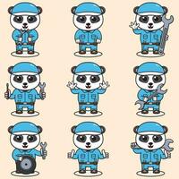 mascotte tekenfilm van schattig panda vervelend monteur uniform en kap. schattig panda illustratie. karakter dier. monteur tekenfilm set. vector illustratie in geïsoleerd achtergrond.