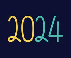 2024 gelukkig nieuw jaar abstract geel en cyaan grafisch ontwerp vector logo symbool illustratie met blauw achtergrond
