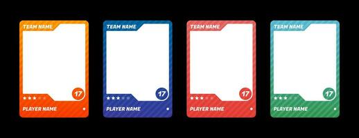 spel sport- kaart sjabloon. een reeks van handel kaders voor Amerikaans voetbal, basketbal en hockey spelers. vector illustratie Aan een zwart achtergrond.