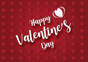 wit en rood harten in papier besnoeiing stijl met schaduw en gelukkig Valentijnsdag dag wit formulering Aan rood weinig harten patroon achtergrond. Valentijnsdag groet kaart in vector ontwerp.