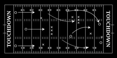 bord Amerikaans Amerikaans voetbal veld- zwart, top visie met tactiek vector