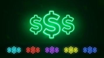 dollar neon teken. set van gloeiende neon dollarteken. vectorillustratie in neonstijl. vector