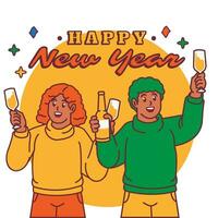 gelukkig nieuw jaar vrolijk jong Mens en vrouw met bril van Champagne vector