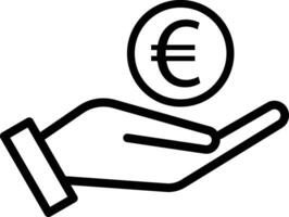 euro teken in hand- . hand- Holding euro icoon . vector illustratie