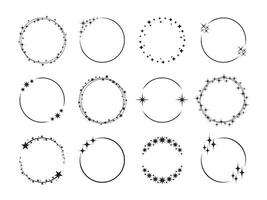 ster kader. cirkel kaders met fonkeling sterren, Kerstmis schitteren ronde lijn grenzen. sterrenhemel ring glimmend verjaardag spandoek. geïsoleerd magie insigne vector reeks