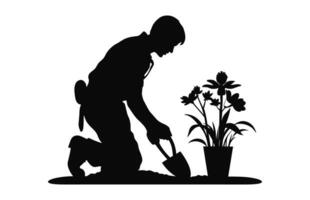 een tuinieren silhouet, een tuinman zwart vector geïsoleerd Aan een wit achtergrond