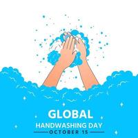 wereld handen wassen dag schone handen vol zeepbellen vector