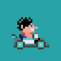 pixel kunst van een Mens het rijden een kart vector