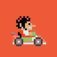 pixel kunst van een Mens het rijden een kart vector