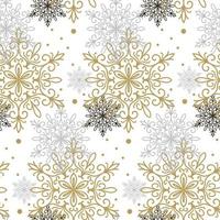 naadloze patroon met gouden, zwarte en grijze sneeuwvlokken geïsoleerd op een witte achtergrond. kerst ontwerp. kan worden gebruikt voor cadeaupapier, prints, stoffen, textiel, webdesign vector