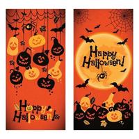 halloween-achtergrond van vrolijke pompoenen met maan. banners instellen vector