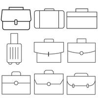 vector illustratie van koffer icoon, aktentas dun lijn vector icoon set. geïsoleerd vector kantoor en bedrijf symbool. gemakkelijk stijl infographic ontwerp element